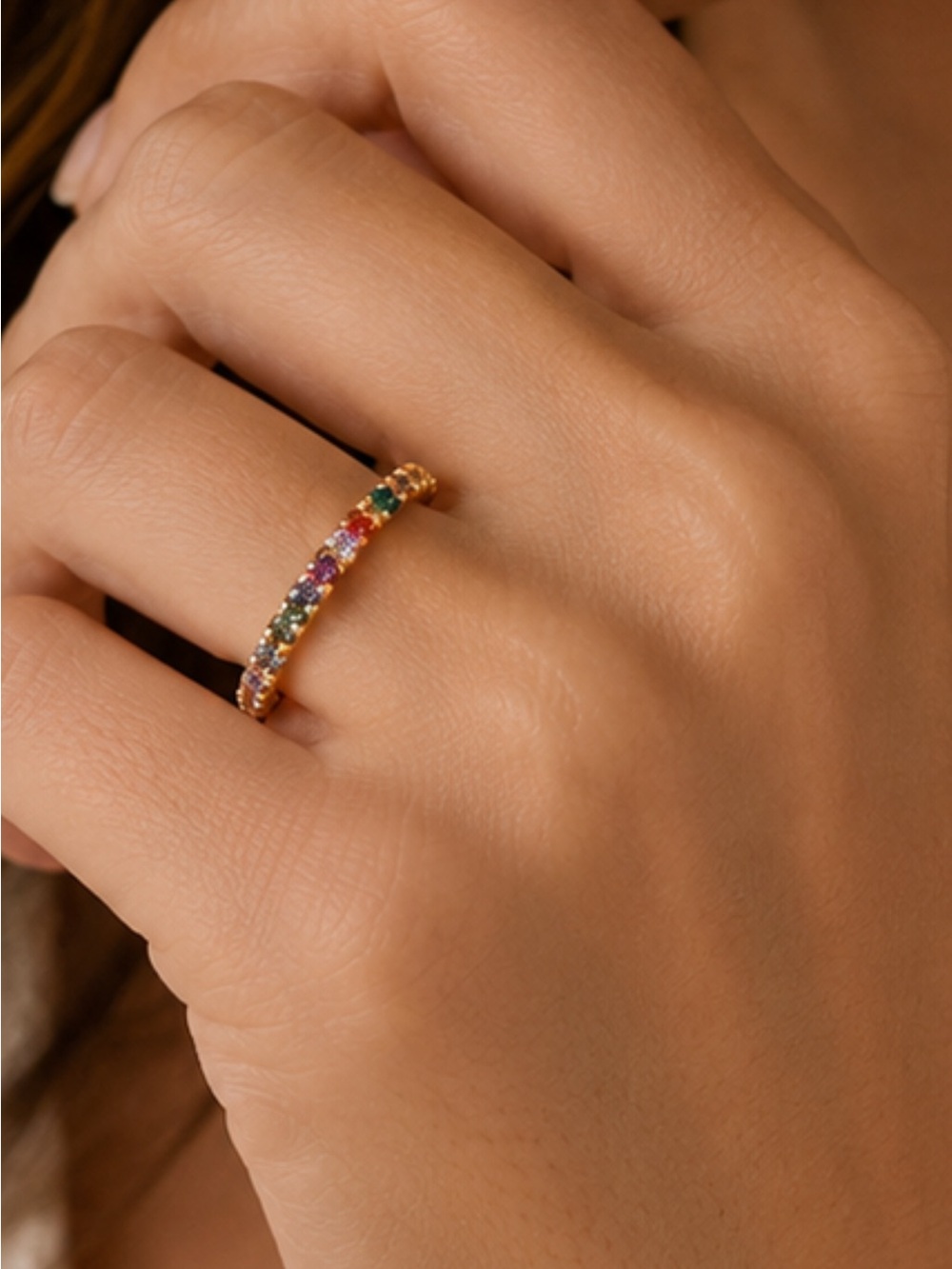 18k Gold Plated Fashion Multicolor CZ Eternity Ring NWOT